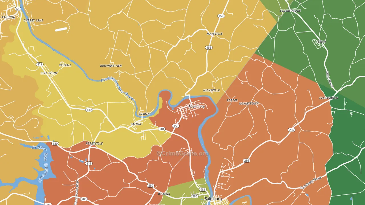Avonmore, PA Map of Theft Rates