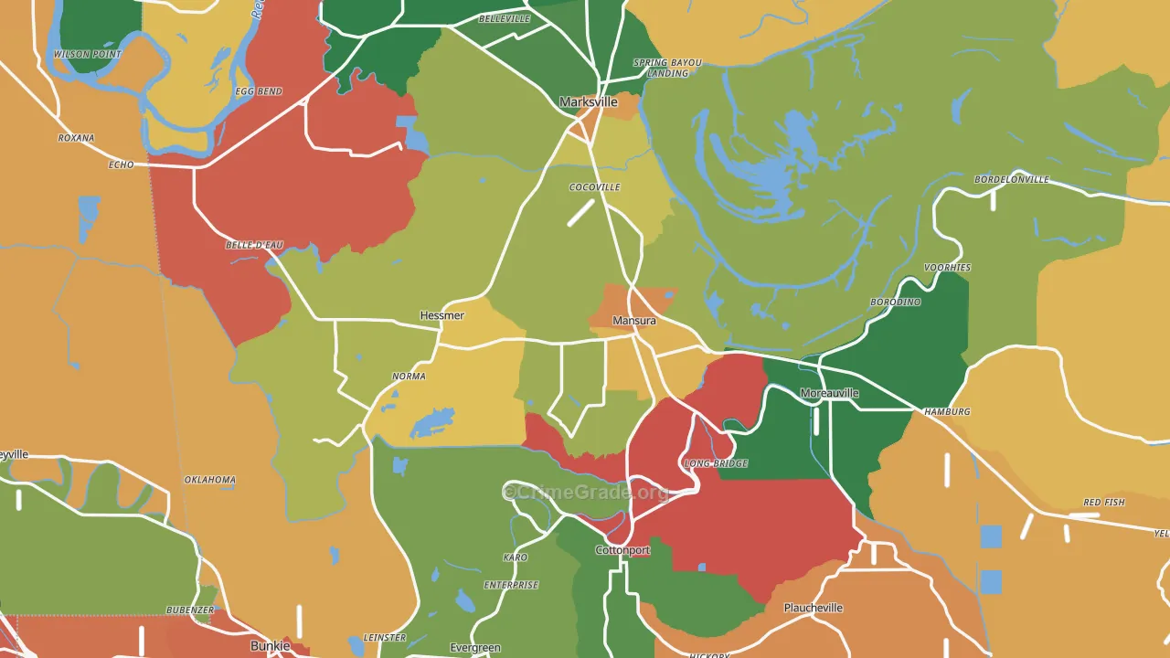 Avoyelles Parish, LA Map of Theft Rates