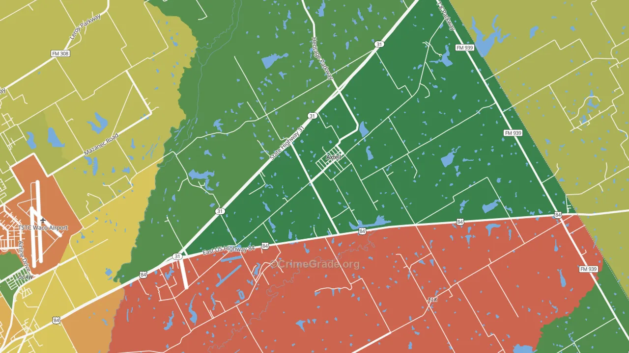 Axtell, TX Map of Theft Rates