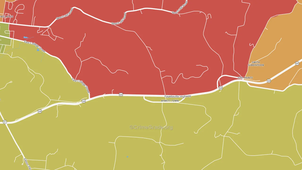 Aymett Town, TN Map of Theft Rates