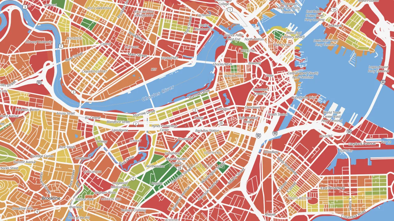 Back Bay, Boston, MA Map of Theft Rates