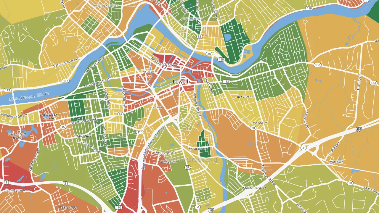 Back Central, Lowell, MA Map of Theft Rates