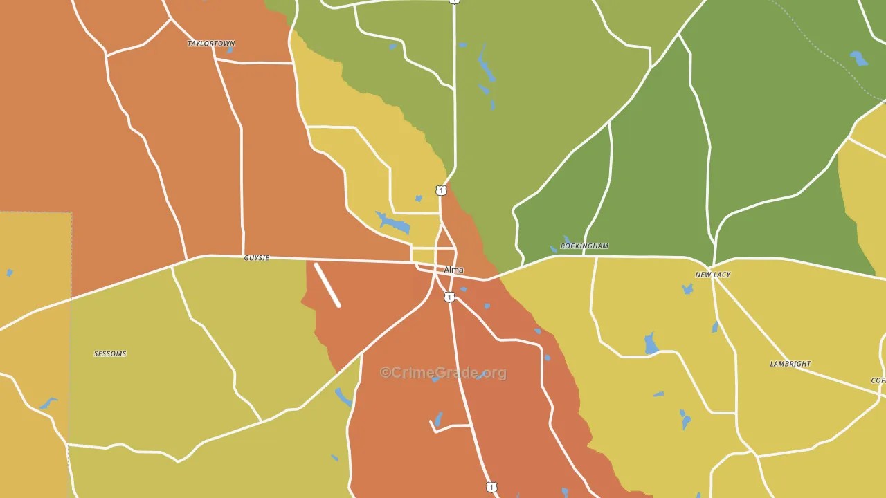 Bacon County, GA Map of Theft Rates