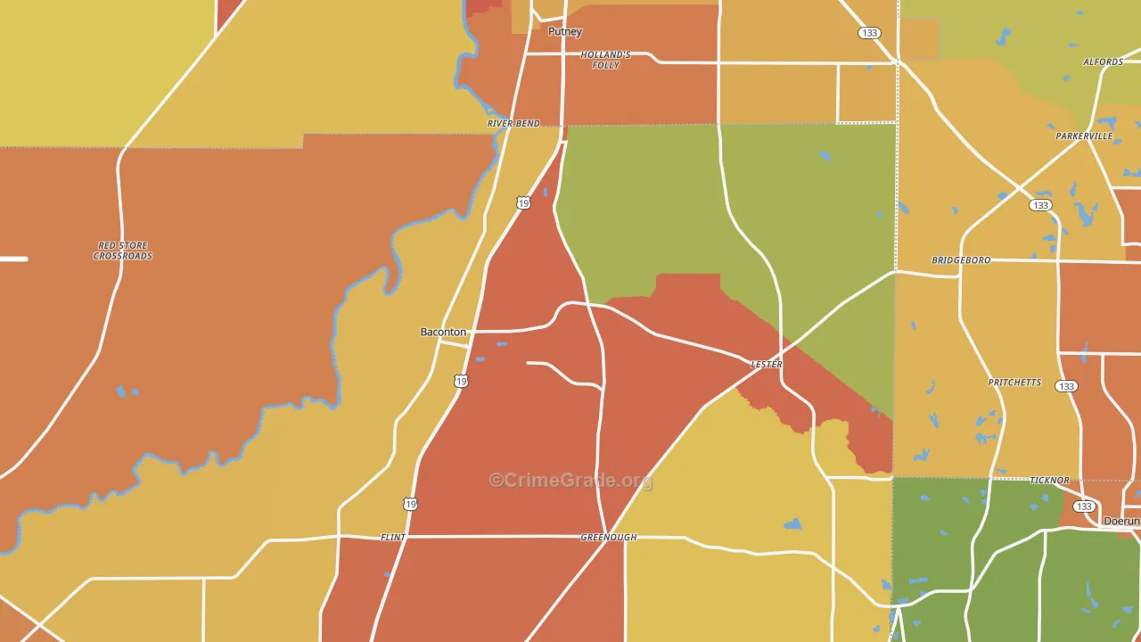 Baconton, GA Map of Theft Rates