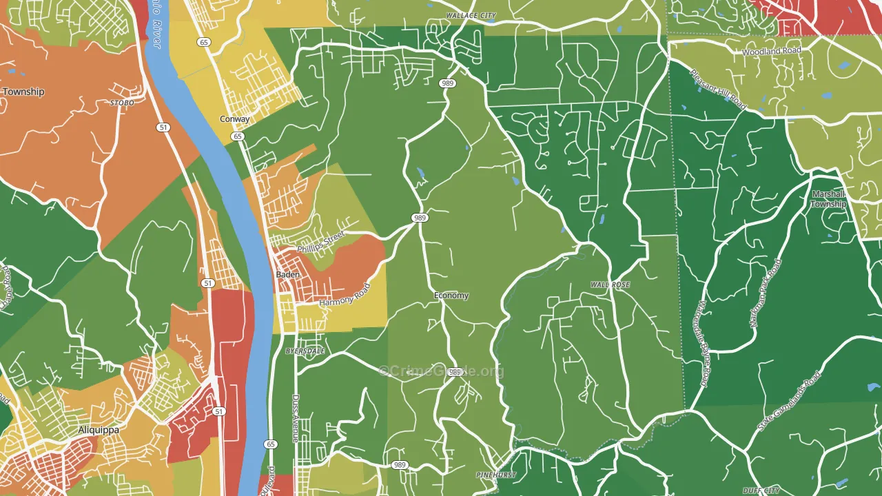 Baden, PA Map of Theft Rates