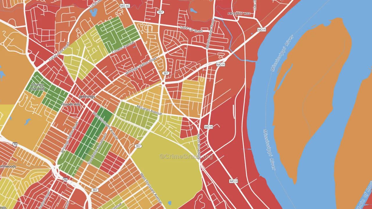 Baden, St. Louis, MO Map of Theft Rates
