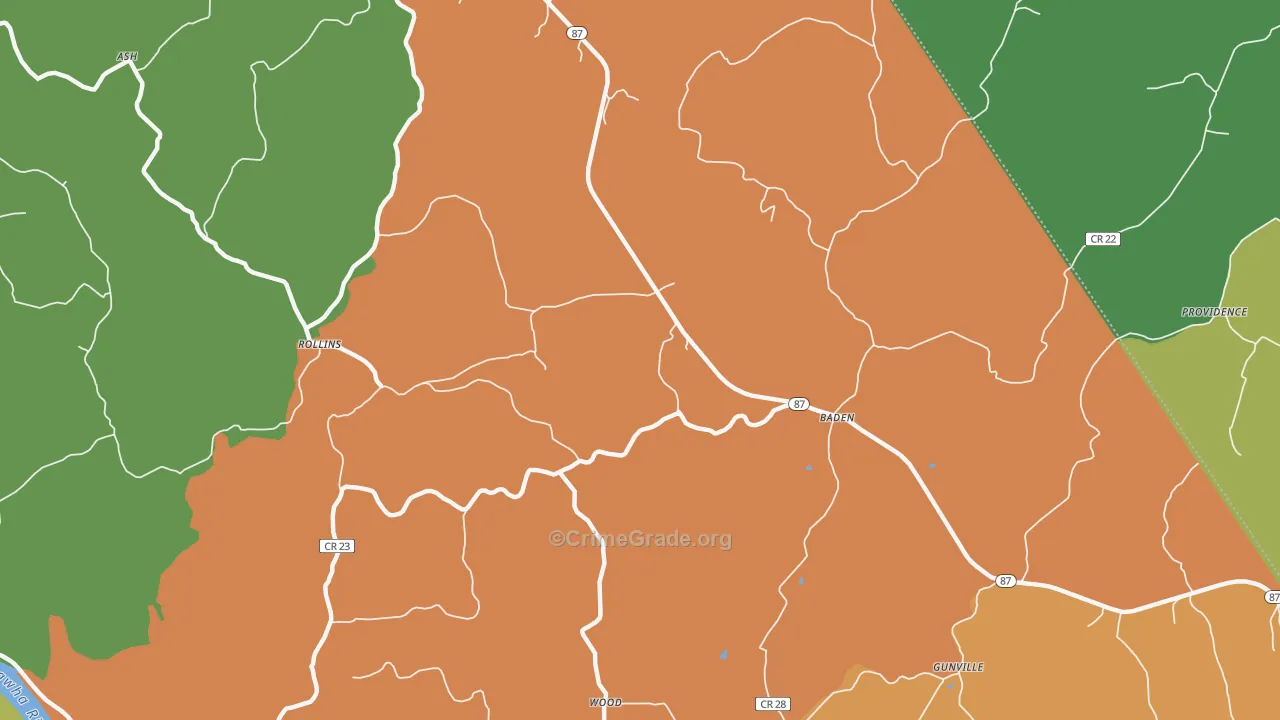 Baden, WV Map of Theft Rates