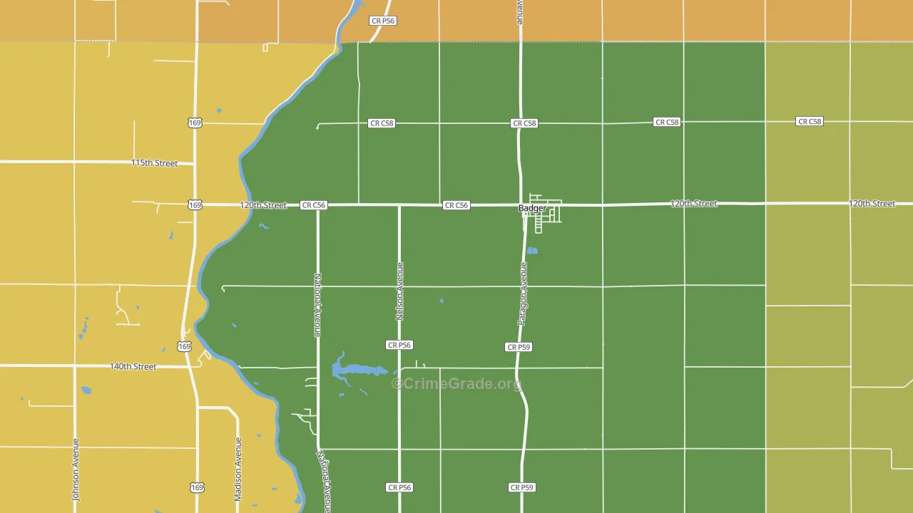 Badger, IA Map of Theft Rates