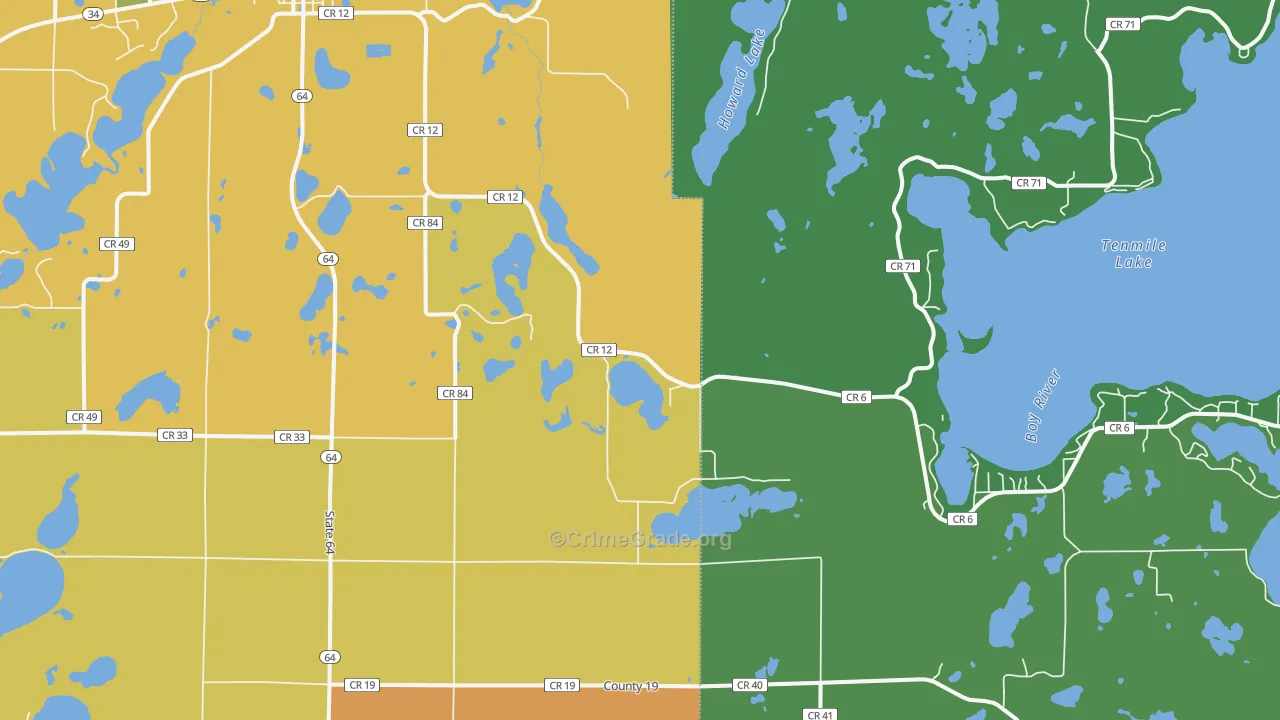 Badoura, MN Map of Theft Rates
