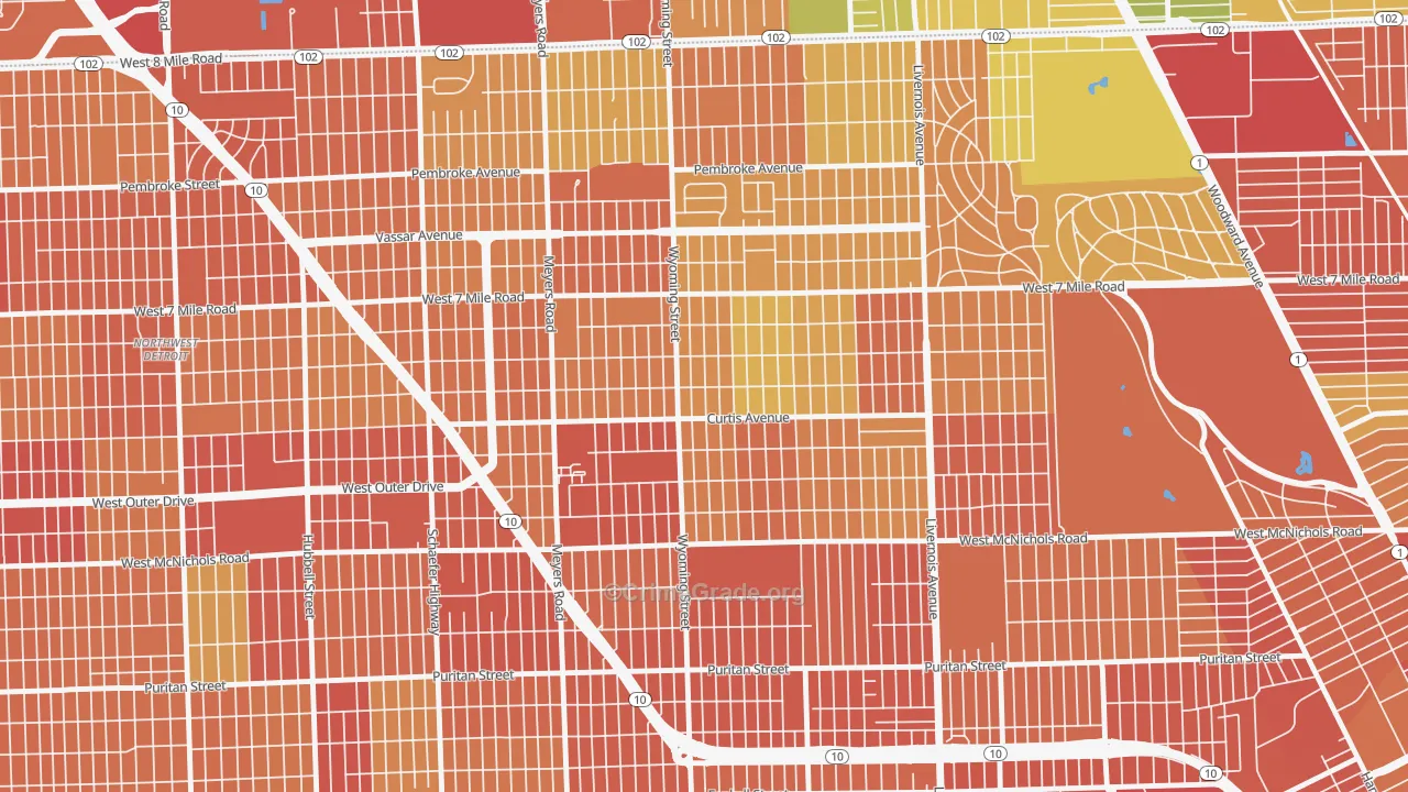 Bagley, Detroit, MI Map of Theft Rates