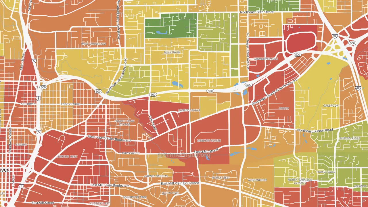 Bagley Downs, Vancouver, WA Map of Theft Rates