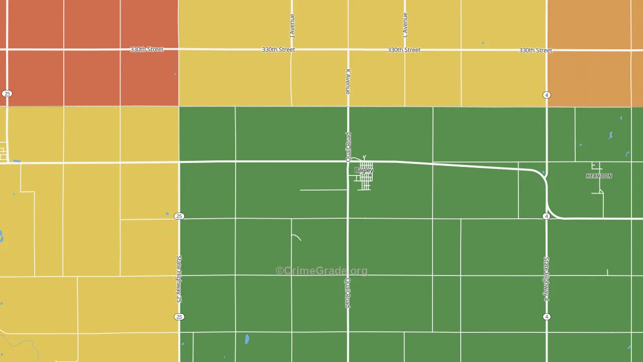 Bagley, IA Map of Theft Rates