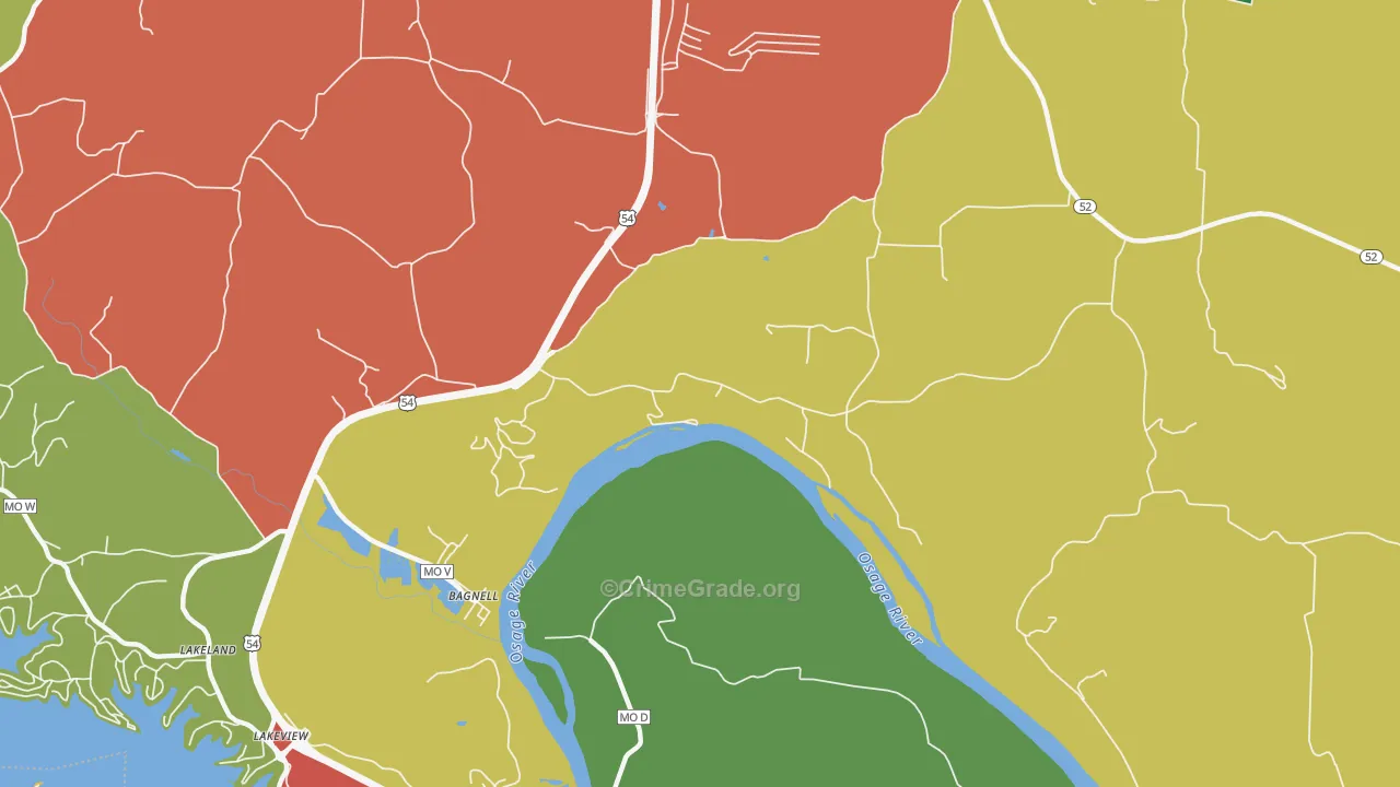 Bagnell, MO Map of Theft Rates