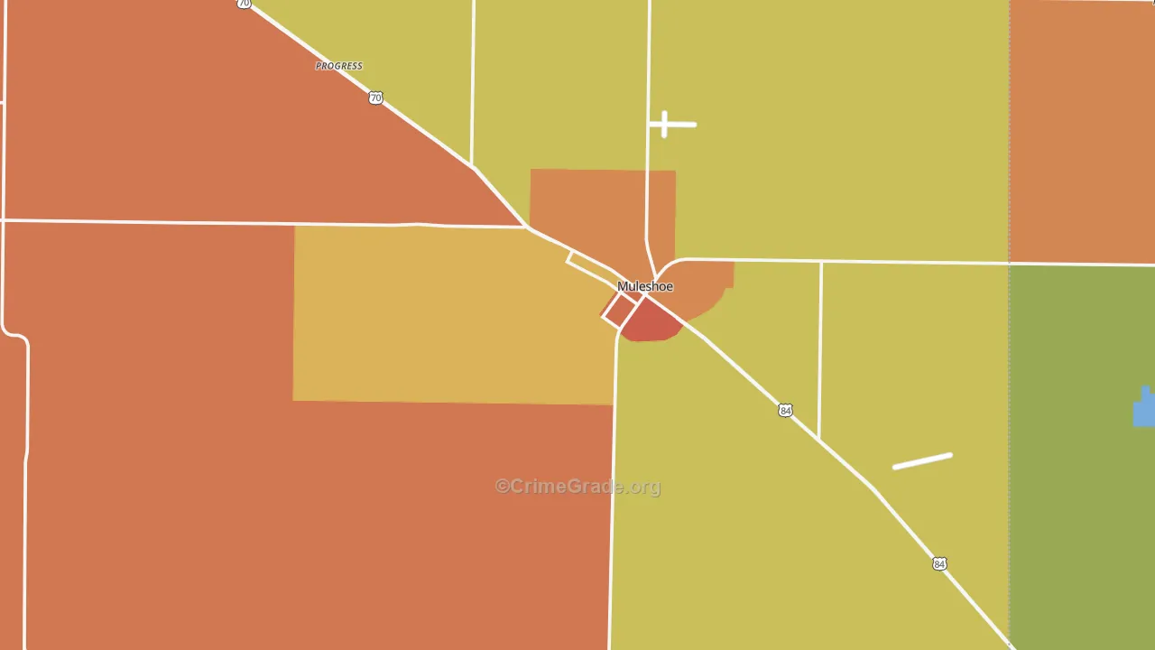 Bailey County, TX Map of Theft Rates