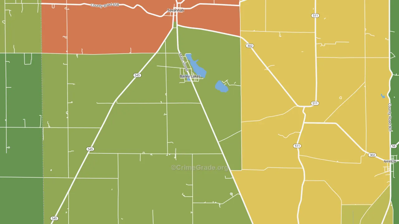 Bailey Lakes, OH Map of Theft Rates