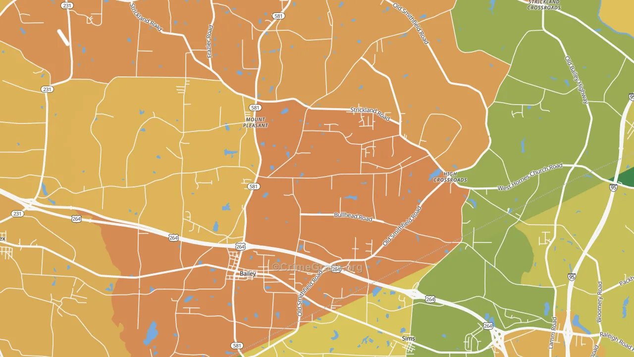 Bailey, NC Map of Theft Rates