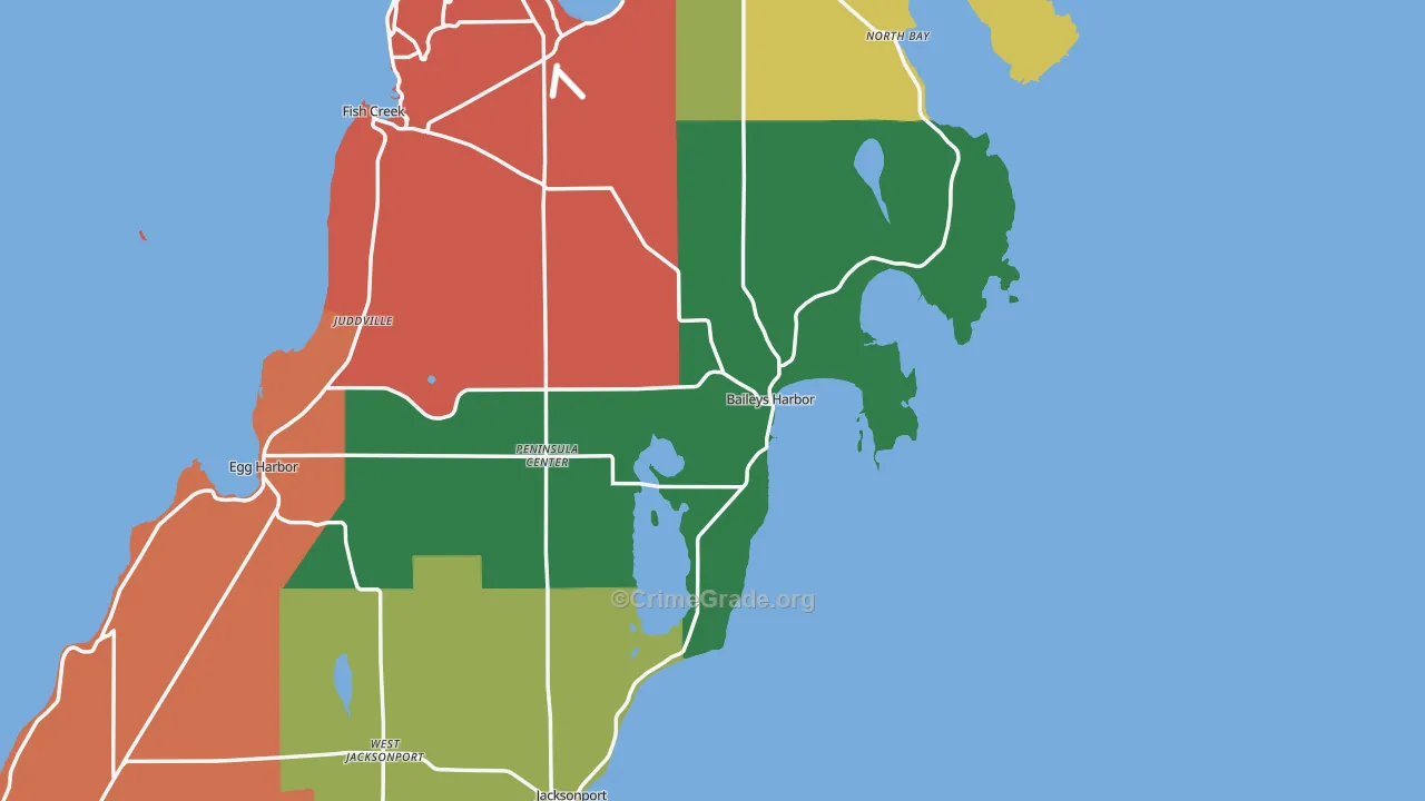 Baileys Harbor, WI Map of Theft Rates