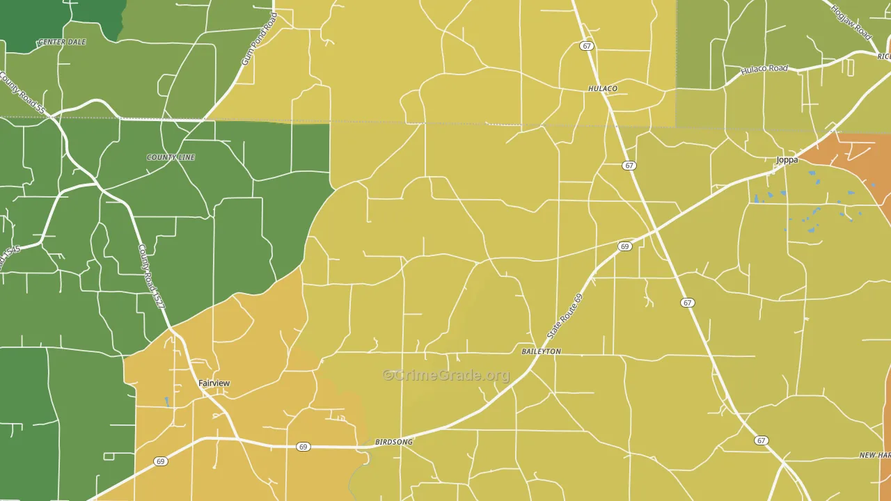 Baileyton, AL Map of Theft Rates