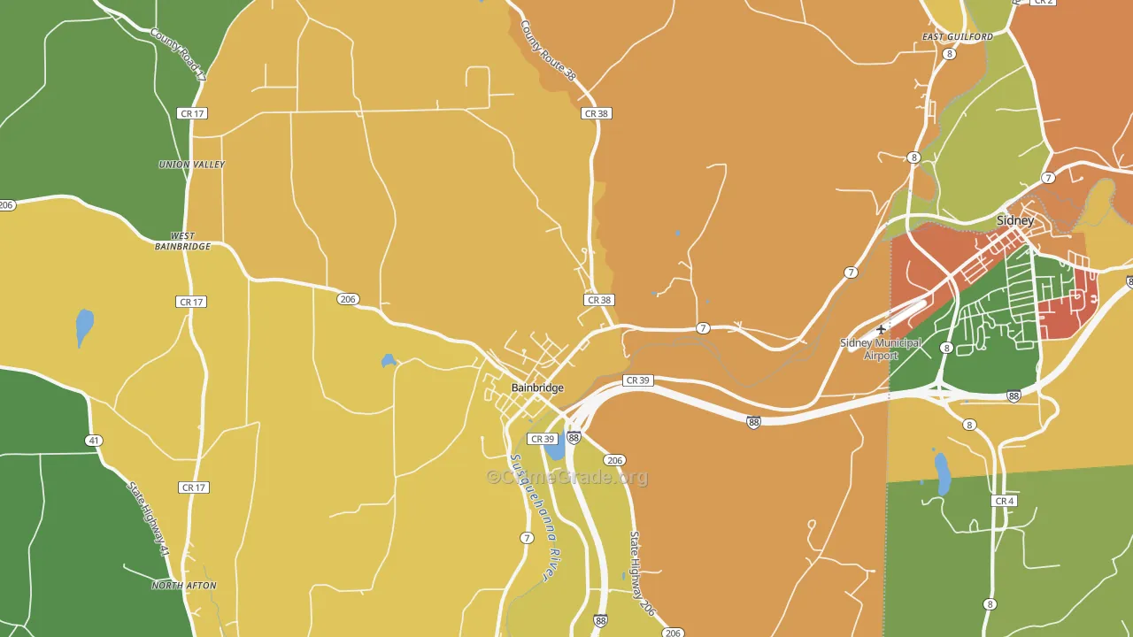 Bainbridge, NY Map of Theft Rates