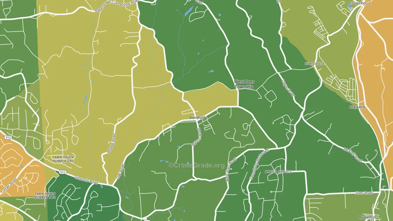 Bairdford, PA Map of Theft Rates