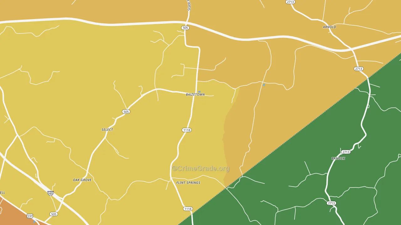 Baizetown, KY Map of Theft Rates