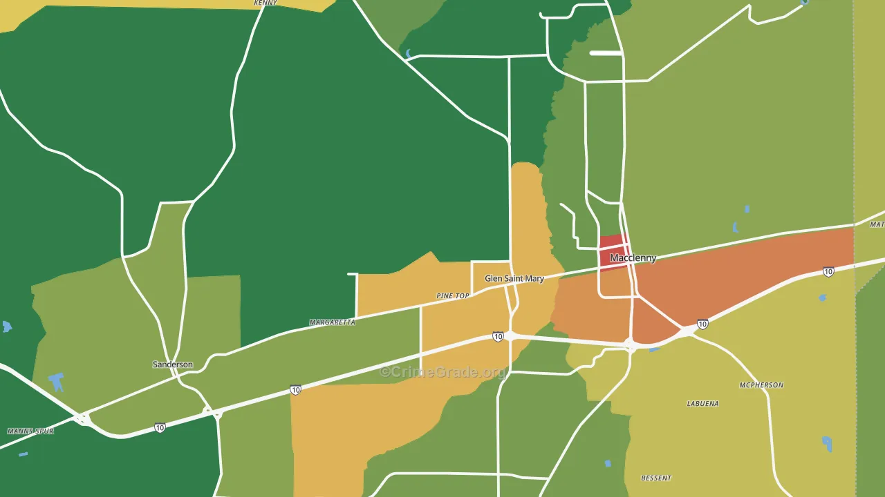 Baker County, FL Map of Theft Rates