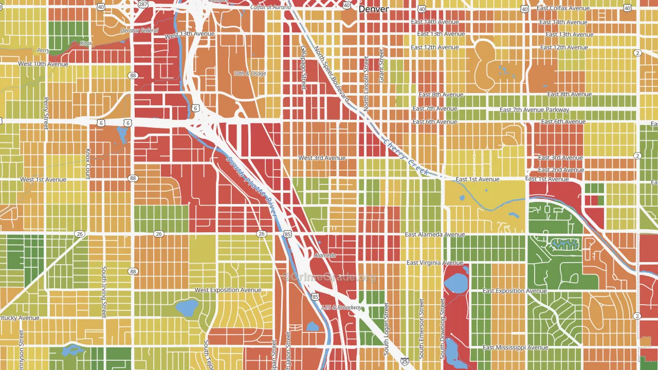 Baker, Denver, CO Map of Theft Rates