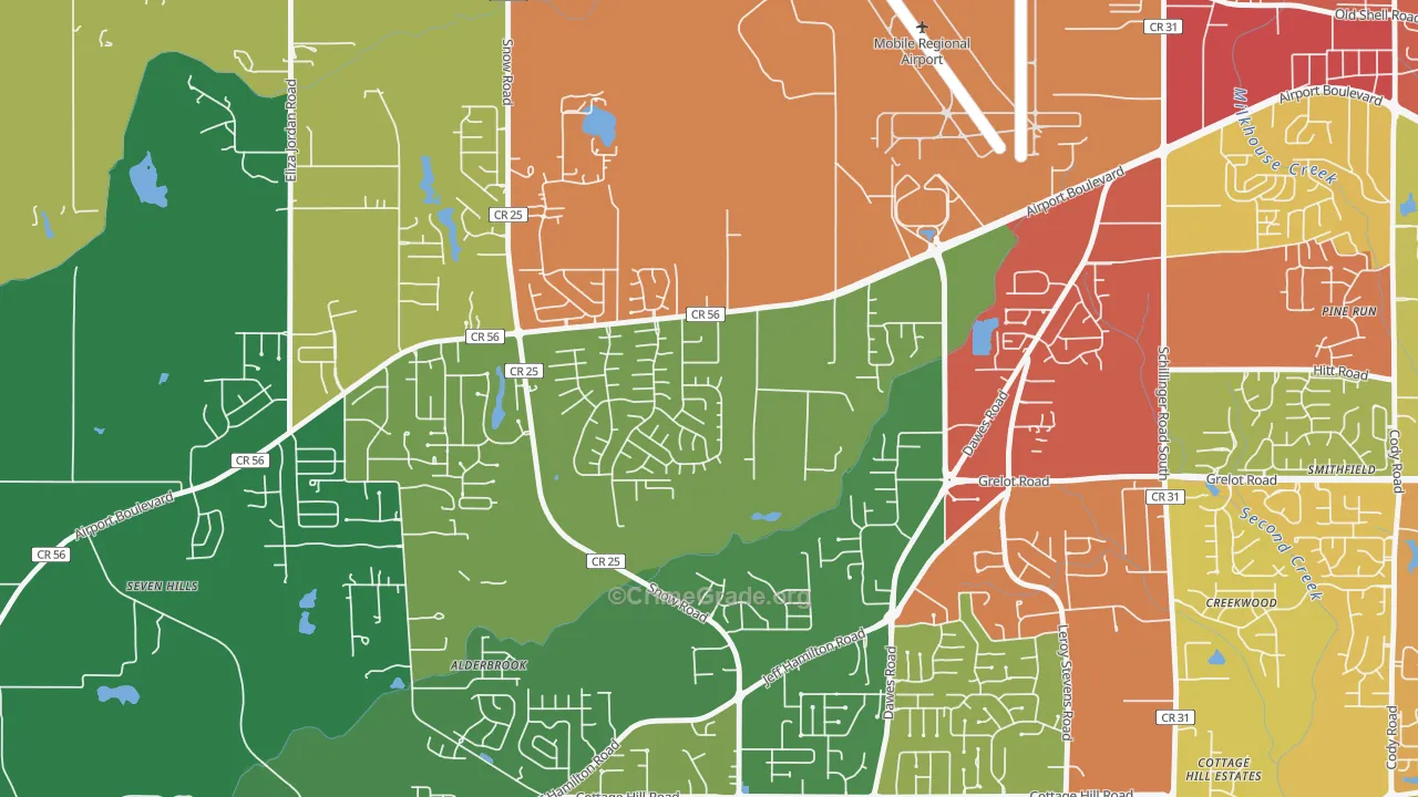 Baker, Mobile, AL Map of Theft Rates