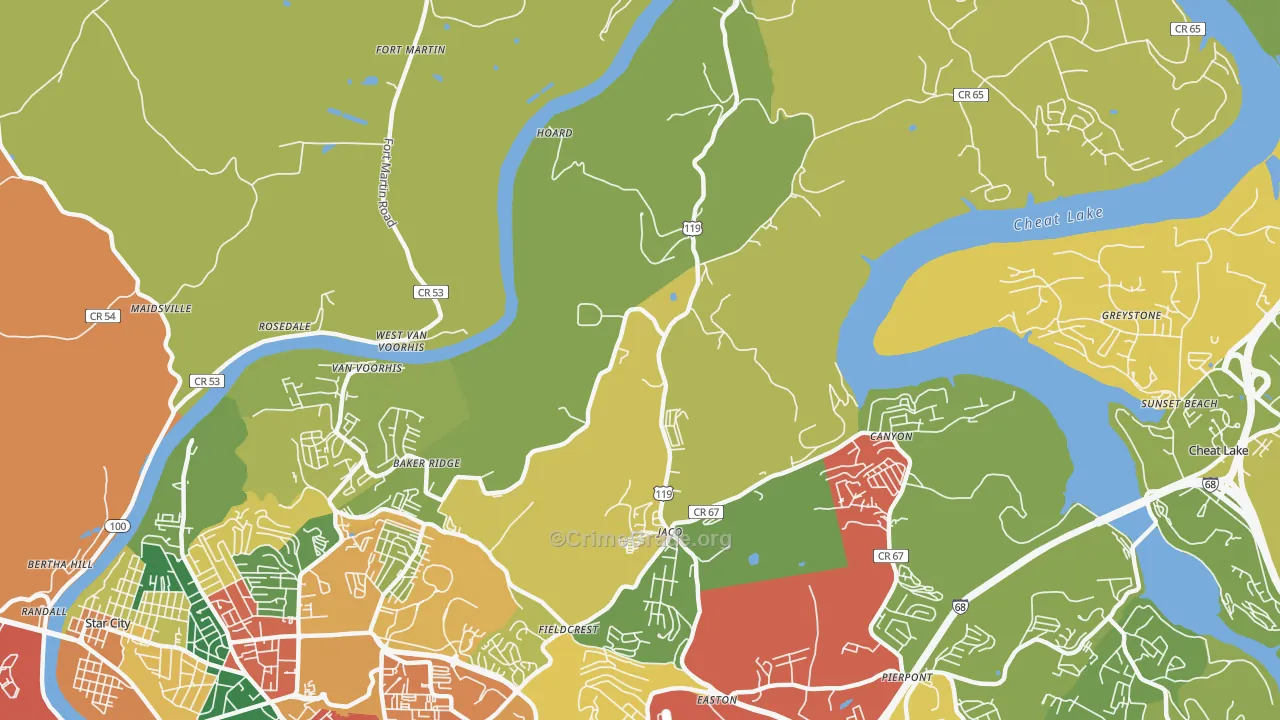 Baker Ridge, WV Map of Theft Rates