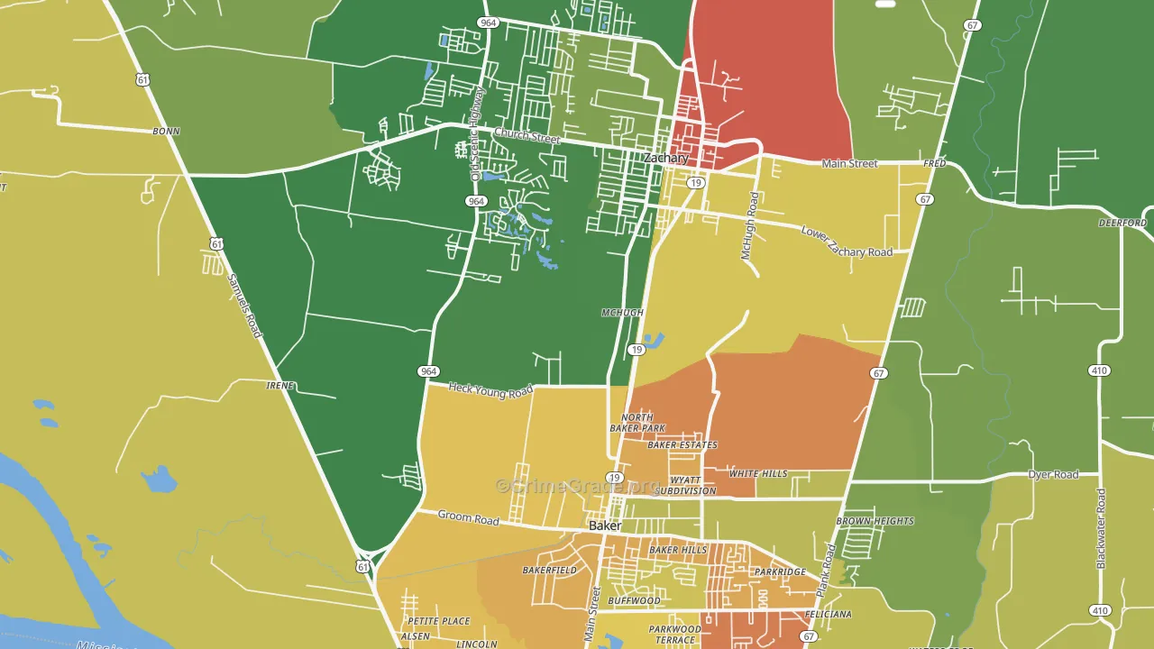Baker-Zachary Area, Baker, LA Map of Theft Rates