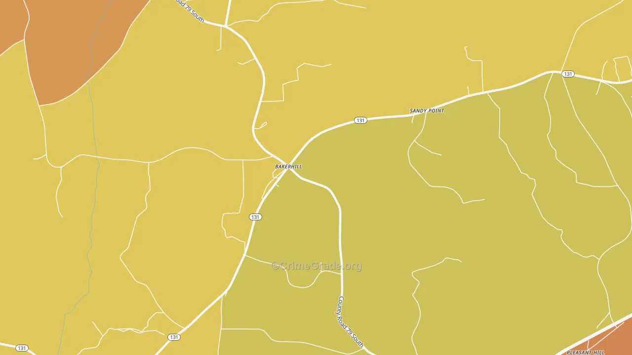 Bakerhill, AL Map of Theft Rates
