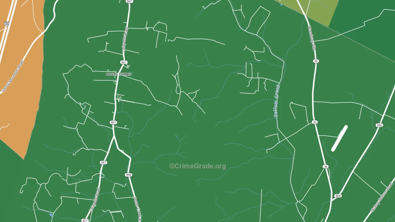Bakers Summit, PA Map of Theft Rates