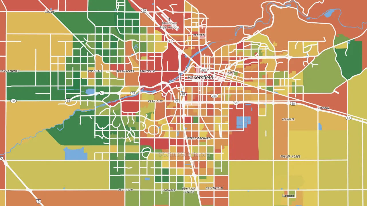Bakersfield, CA Map of Theft Rates