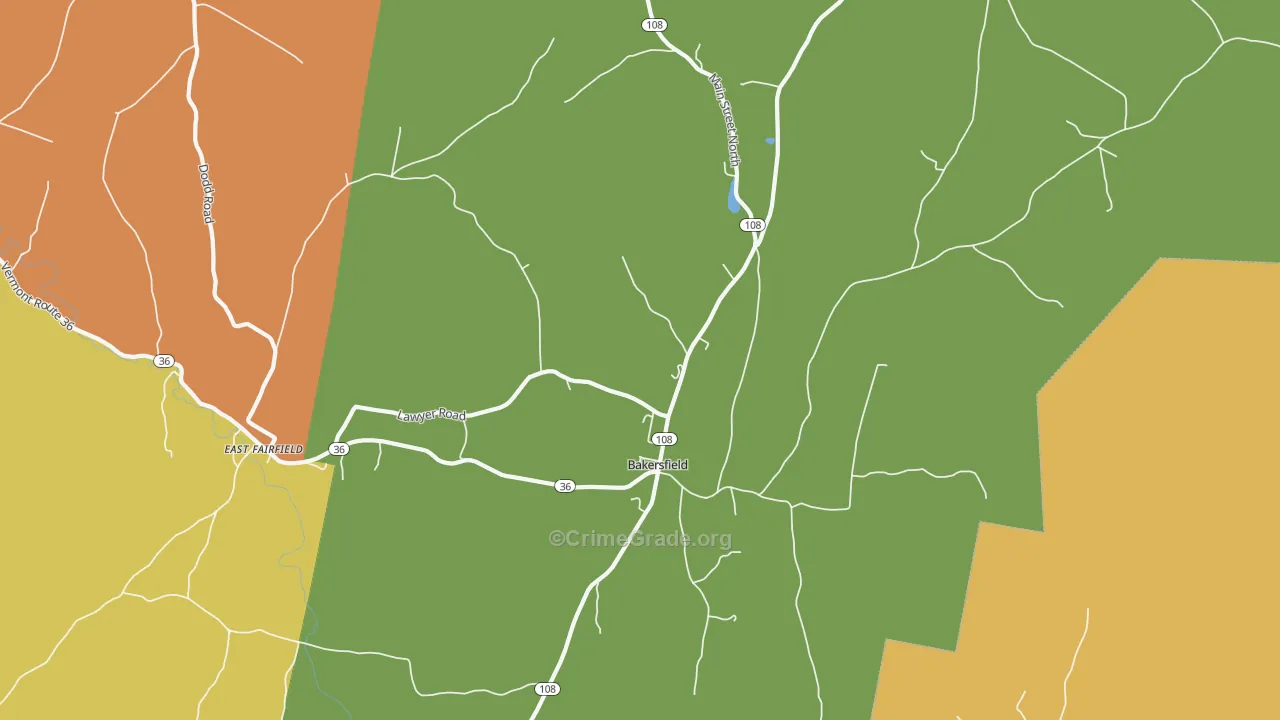 Bakersfield, VT Map of Theft Rates