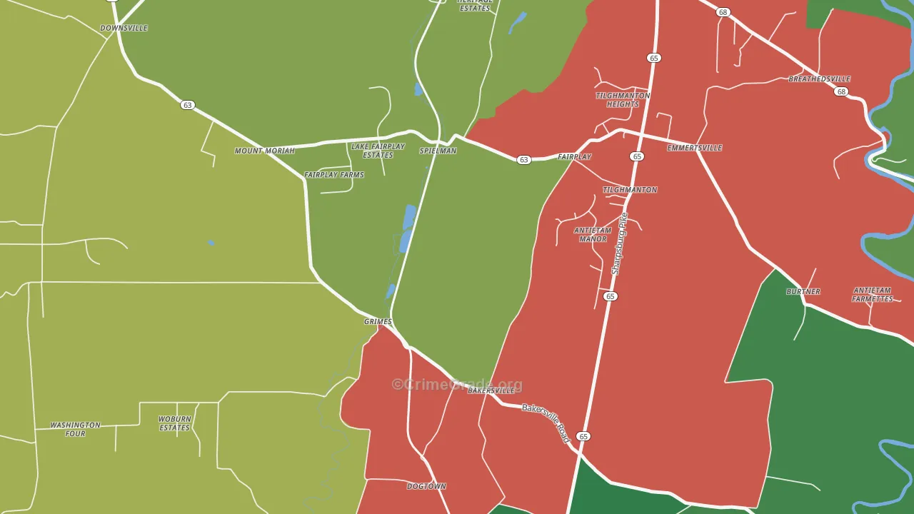 Bakersville, MD Map of Theft Rates