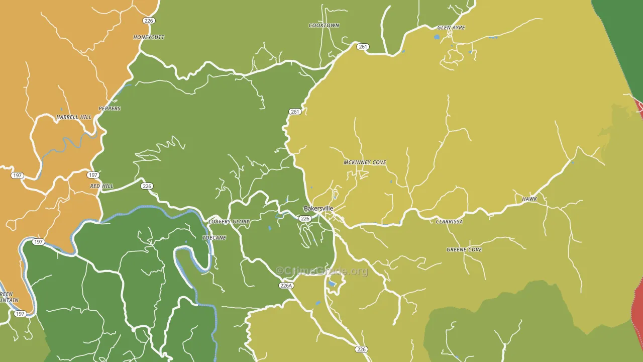 Bakersville, NC Map of Theft Rates
