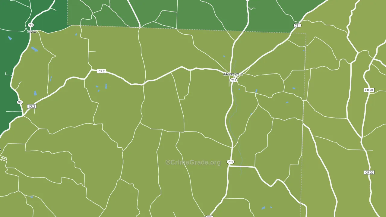 Bakersville, OH Map of Theft Rates