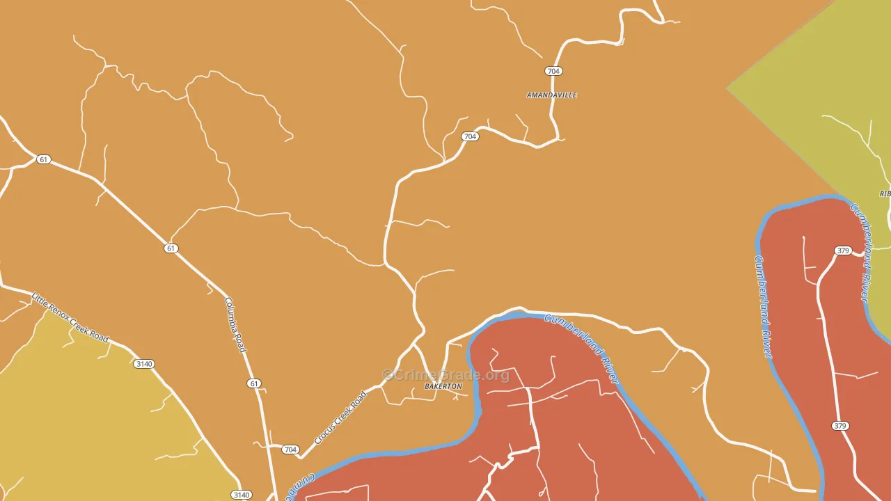 Bakerton, KY Map of Theft Rates