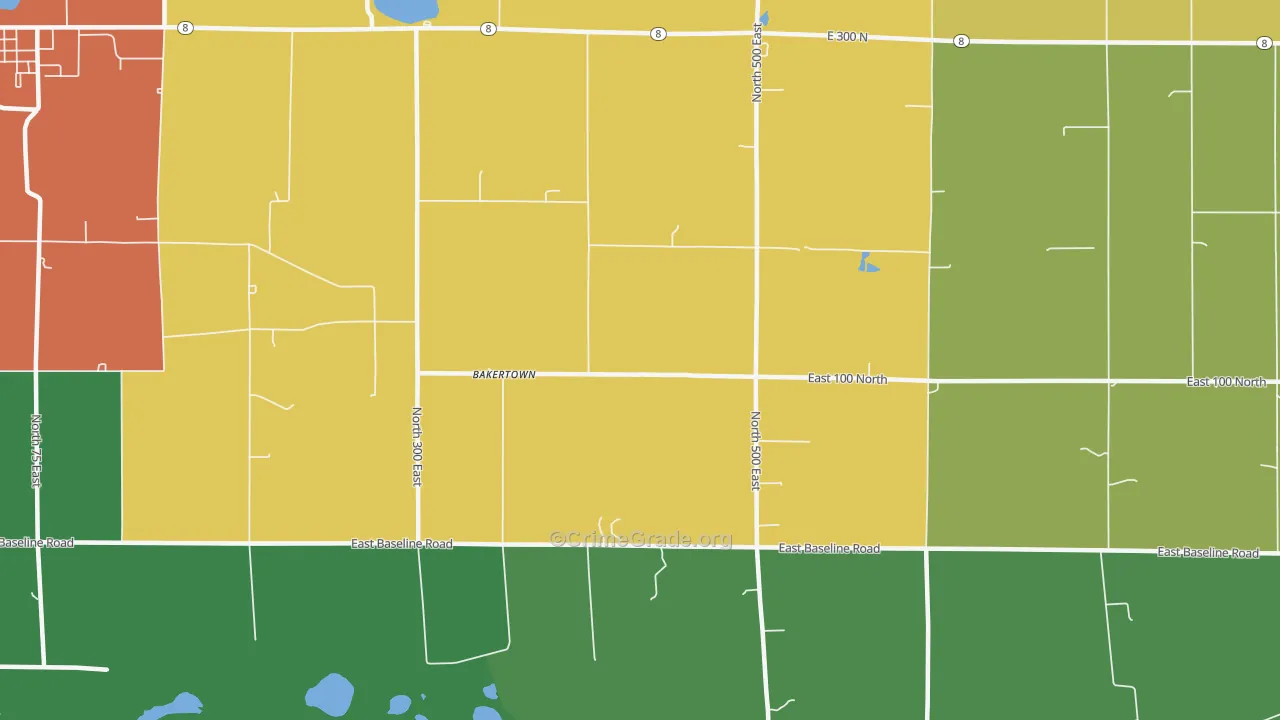 Bakertown, IN Map of Theft Rates