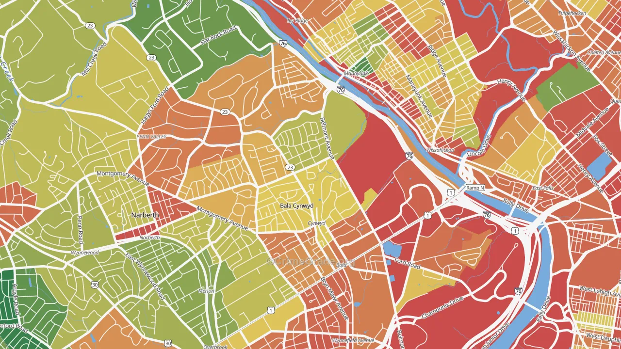 Bala Cynwyd, Bala-Cynwyd, PA Map of Theft Rates