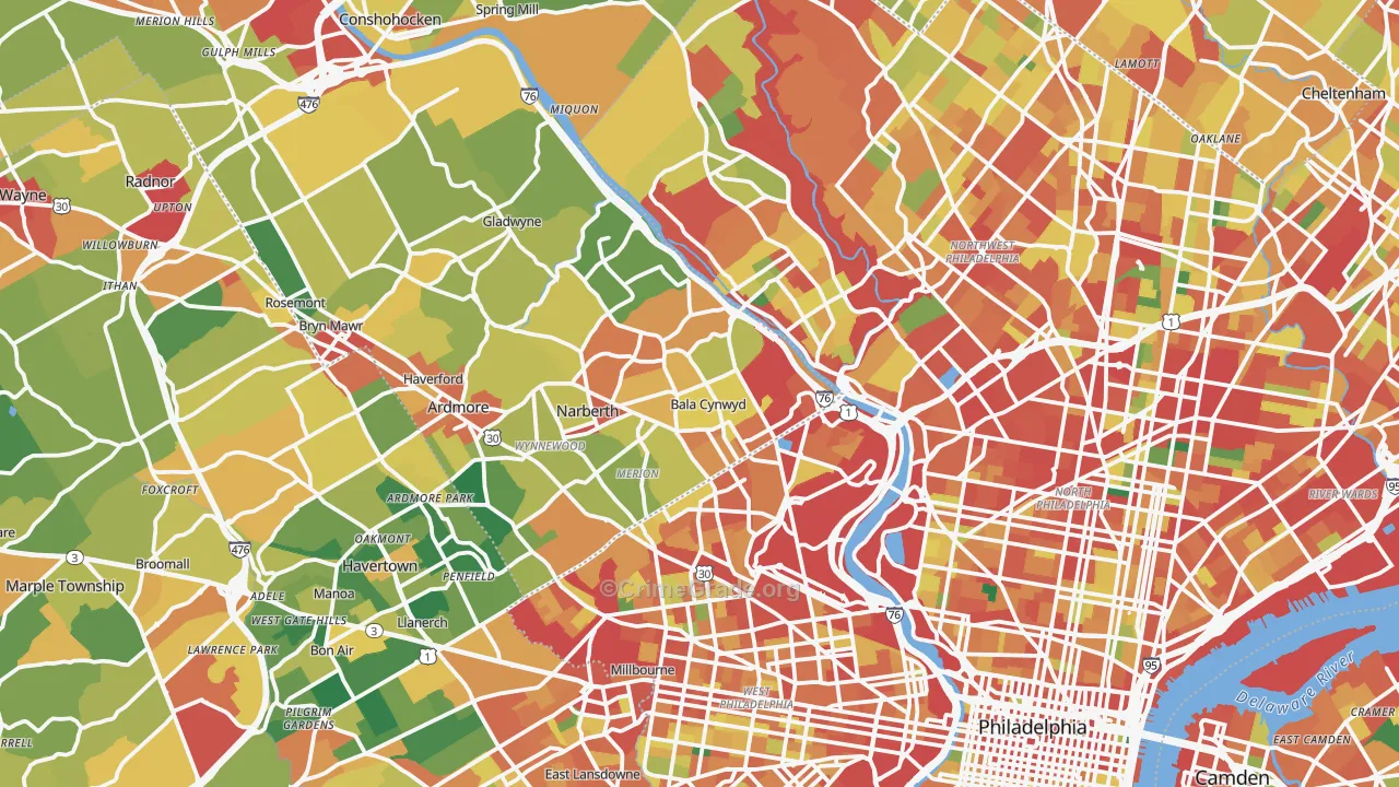 Bala-Cynwyd, PA Map of Theft Rates