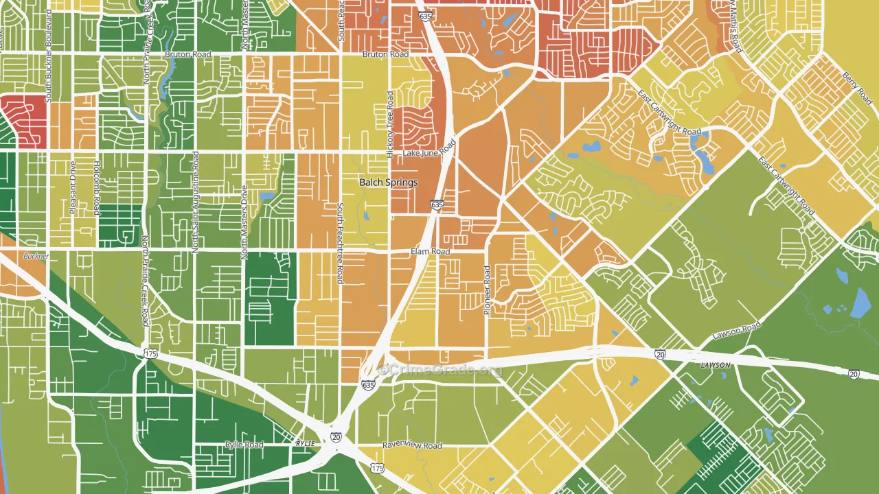 Balch Springs, TX Map of Theft Rates