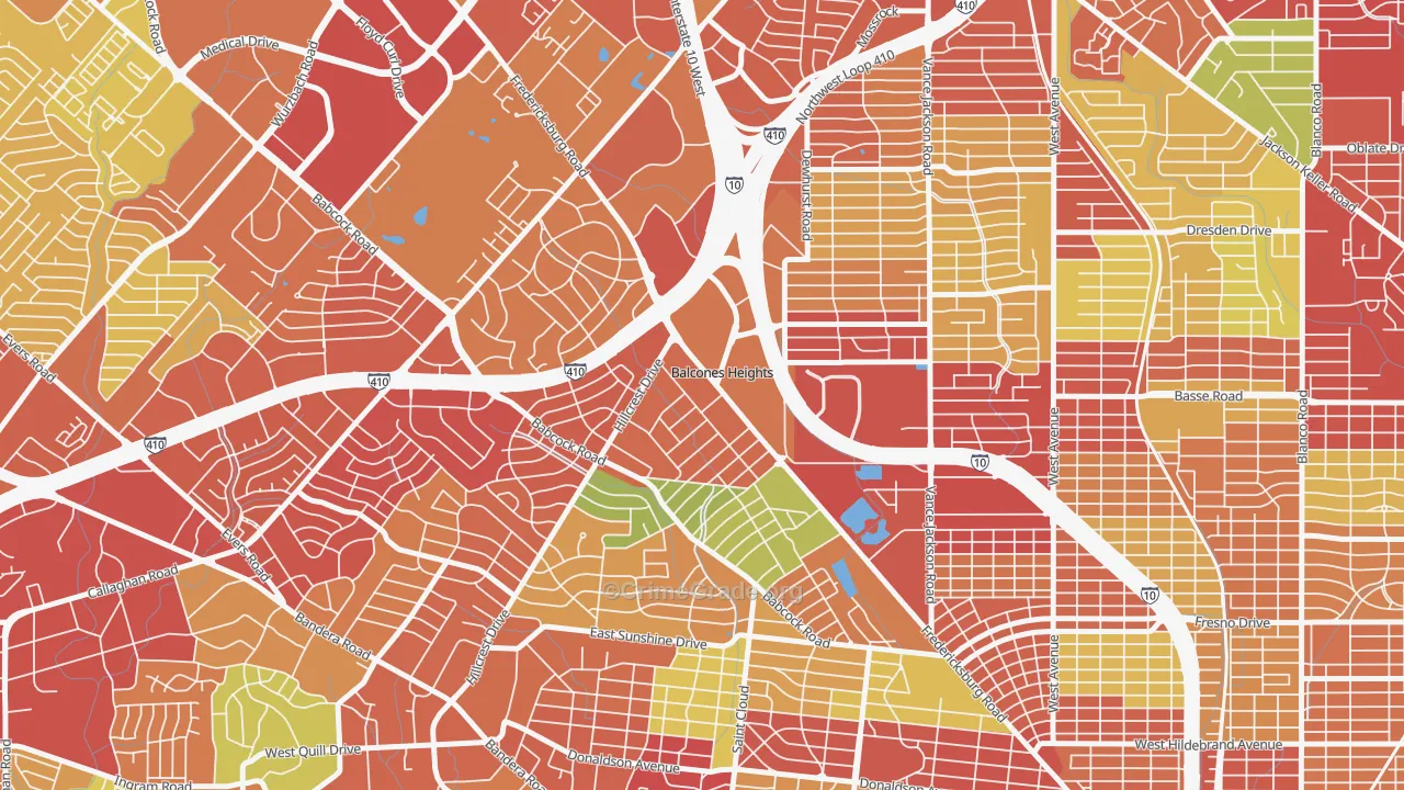 Balcones Heights, TX Map of Theft Rates