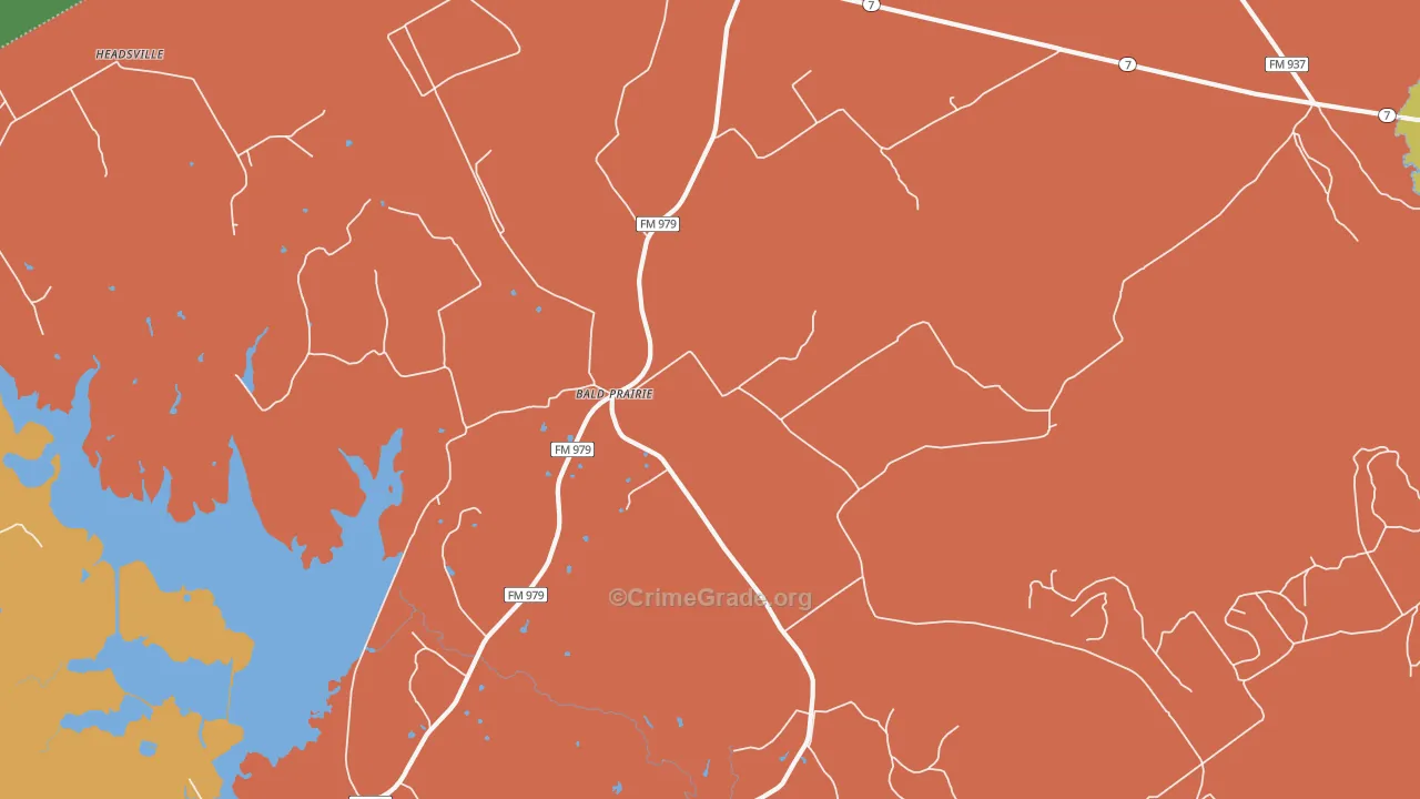 Bald Prairie, TX Map of Theft Rates