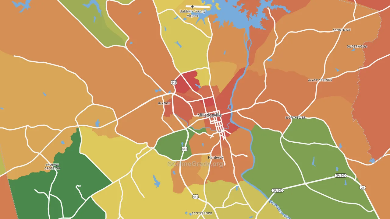 Baldwin County, GA Map of Theft Rates