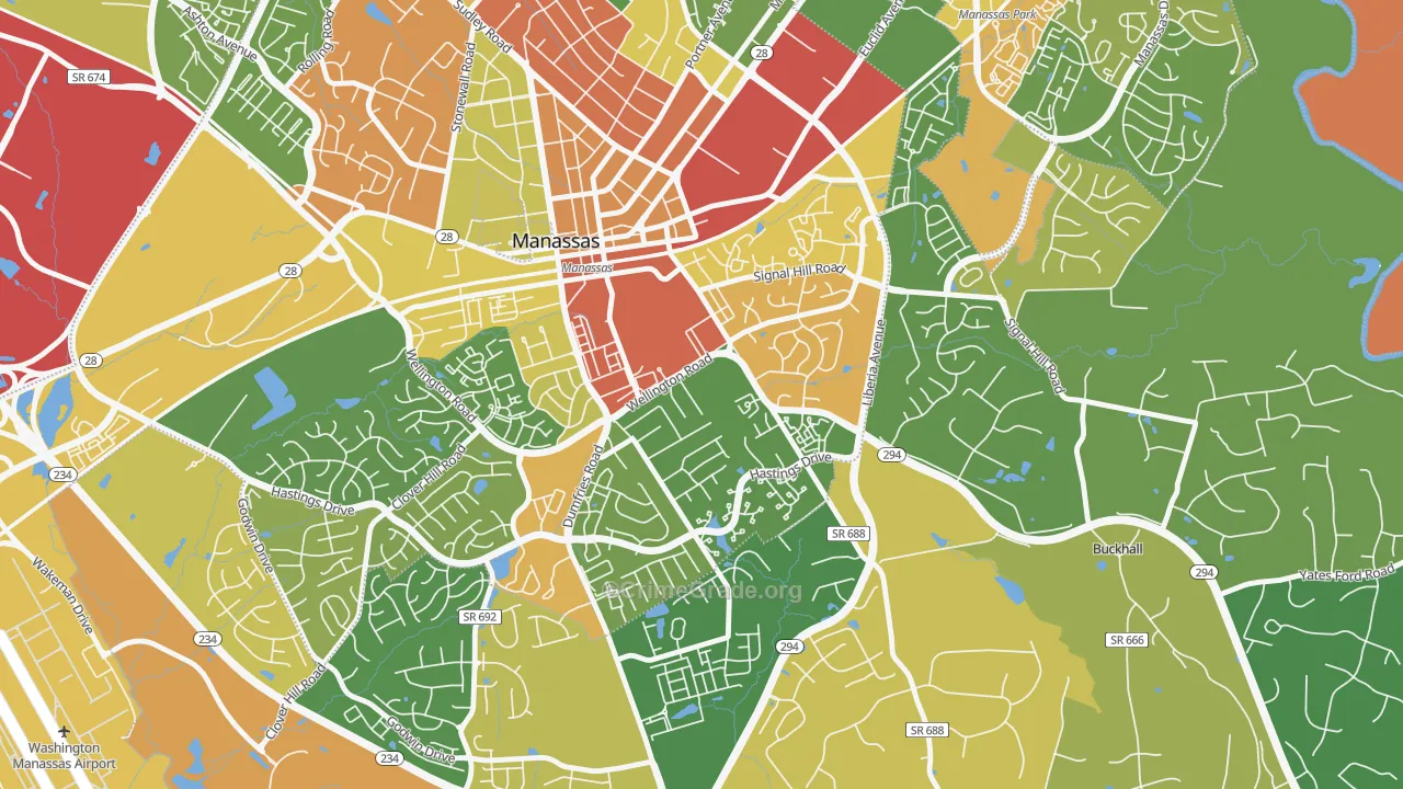 Baldwin District, Manassas, VA Map of Theft Rates