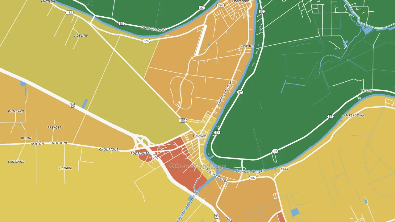 Baldwin, LA Map of Theft Rates