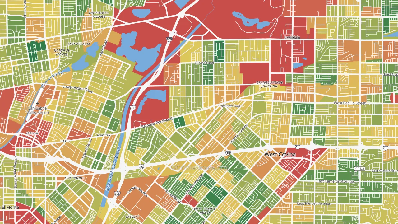 Baldwin Park, CA Map of Theft Rates