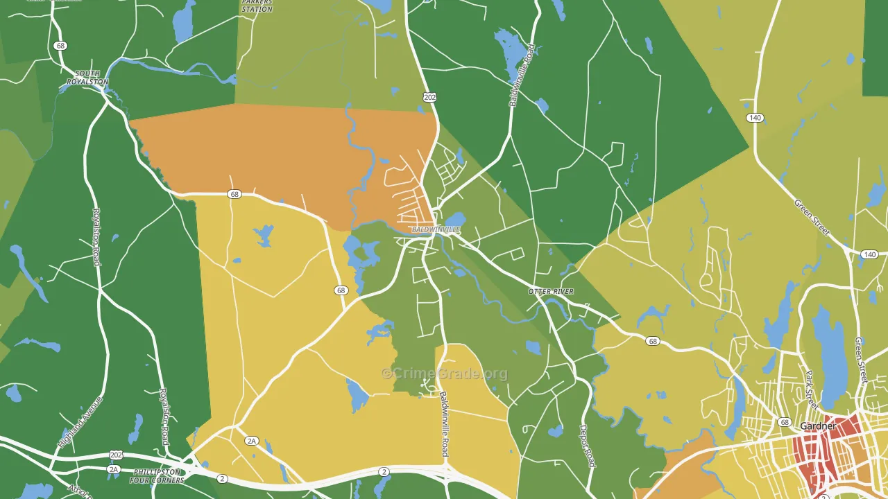Baldwinville, MA Map of Theft Rates