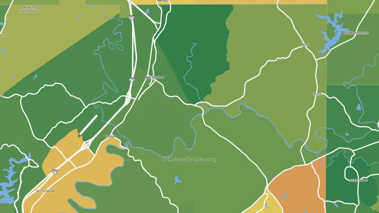 Ball Ground, GA Map of Theft Rates